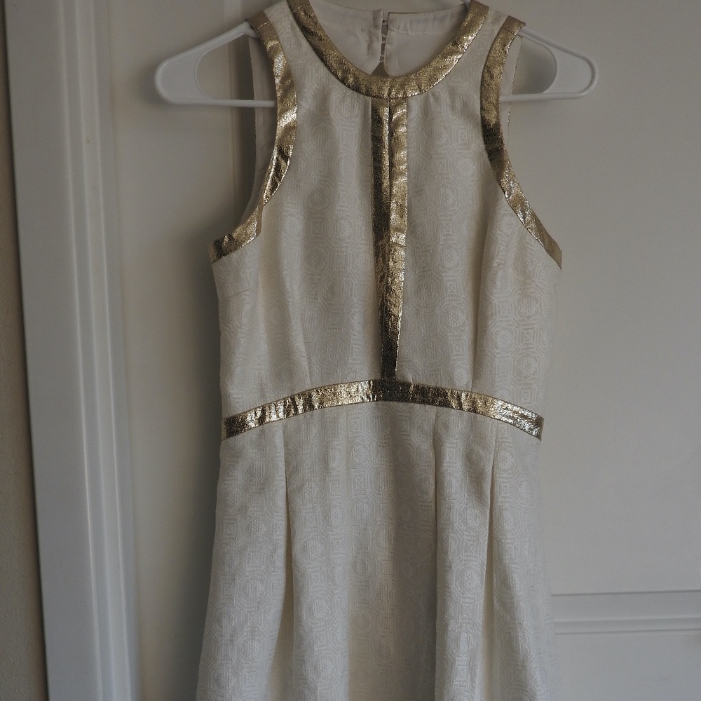 Akira white and gold skater dress NWT